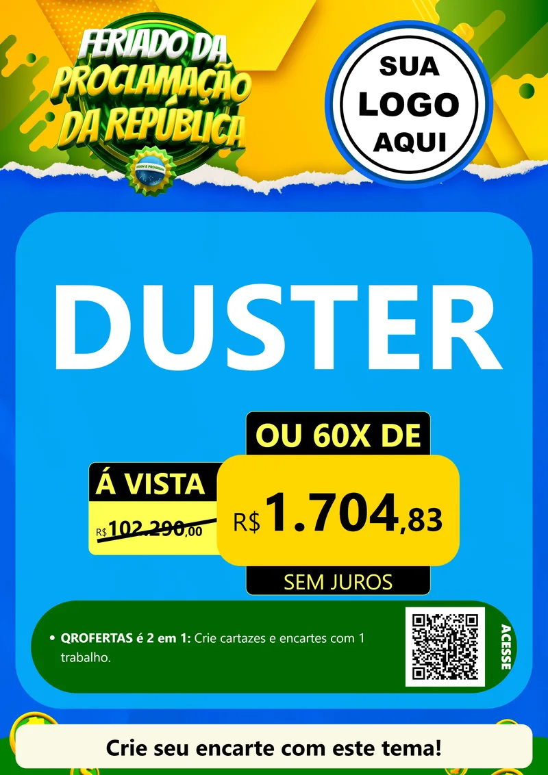 Modelo de Cartaz para Cartaz A4 Vertical com o tema Feriado da Proclamação da República para Concessionaria de Carros
