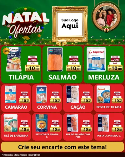 Modelo de Rede Social para Feed Instagram com o tema Natal de Ofertas para Peixaria
