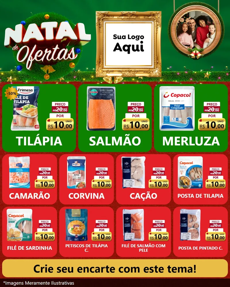 Modelo de Rede Social para Feed Instagram com o tema Natal de Ofertas para Peixaria