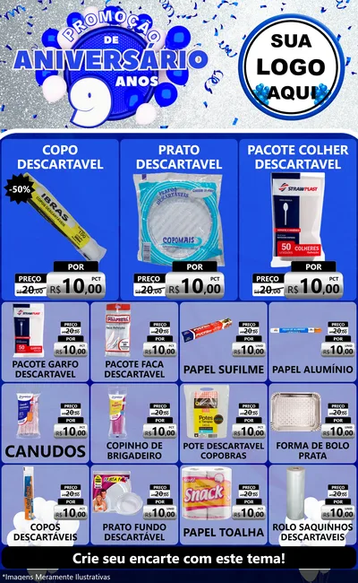 Modelo de Encarte para Encarte Grande com o tema Promoção de Aniversário - 9 Anos para Embalagens