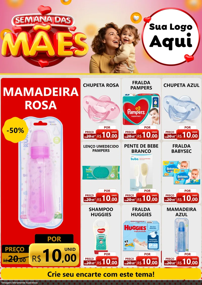 Modelo de Encarte para Encarte A4 Vertical com o tema Semana das Mães para Bebês