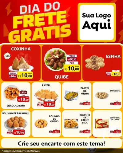 Modelo de Rede Social para Feed Instagram com o tema Dia do Frete Grátis para Salgadaria