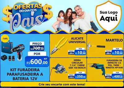 Modelo de Encarte para Encarte A4 Horizontal com o tema Ofertas do Dia dos Pais para Maquinas e Ferramentas