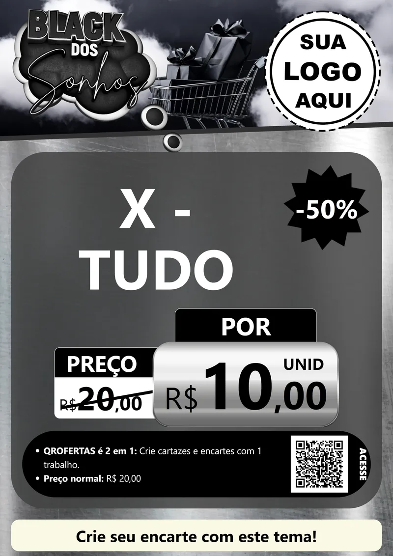 Modelo de Cartaz para Cartaz A4 Vertical com o tema Black dos Sonhos para Hamburgueria