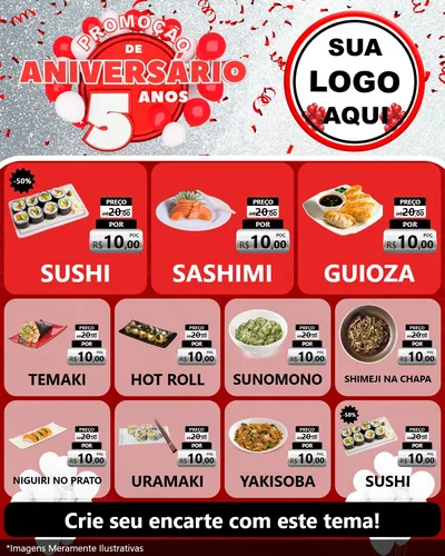 Modelo de Rede Social para Feed Instagram com o tema Promoção de Aniversário - 5 Anos para Comida japonesa