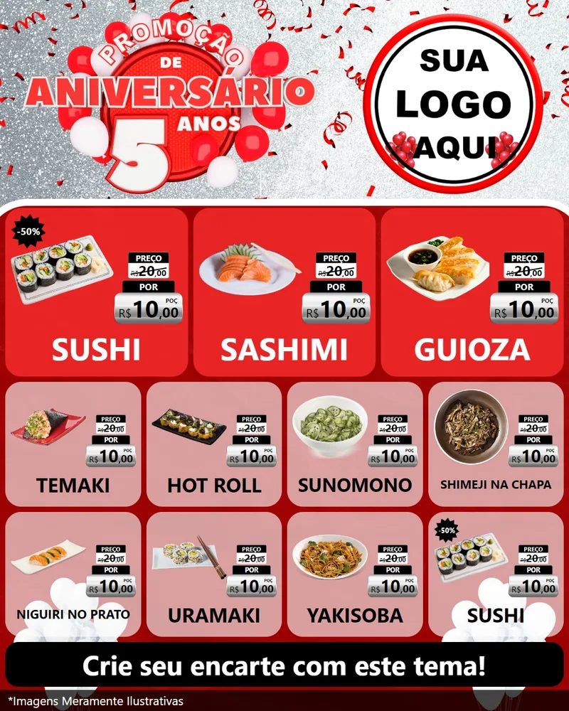 Modelo de Rede Social para Feed Instagram com o tema Promoção de Aniversário - 5 Anos para Comida japonesa