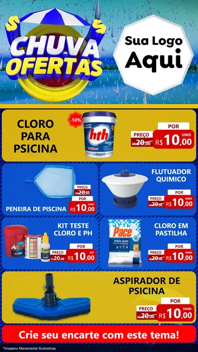 Modelo de TV para TV Vertical com o tema Chuva de Ofertas para Produtos para Piscina