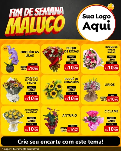 Modelo de Rede Social para Feed Instagram com o tema Final de Semana Maluco para Floricultura e jardim