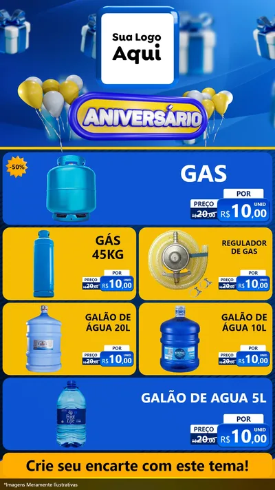 Modelo de TV para TV Vertical com o tema Aniversário para Água e gás