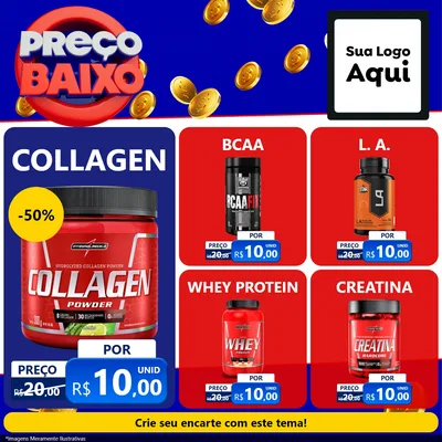 Modelo de Rede Social para Feed Facebook com o tema Preço Baixo para Suplementos alimentares