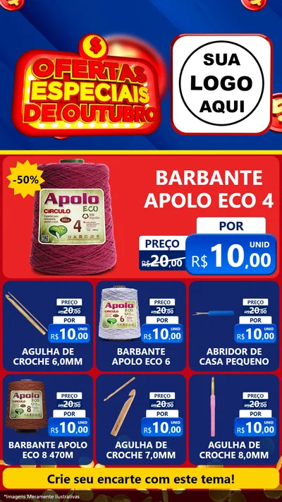 Modelo de Rede Social para Stories com o tema Ofertas Especiais de Outubro para Armarinho e Aviamentos