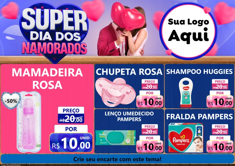 Modelo de Encarte para Encarte A4 Horizontal com o tema Super Dia dos Namorados para Bebês