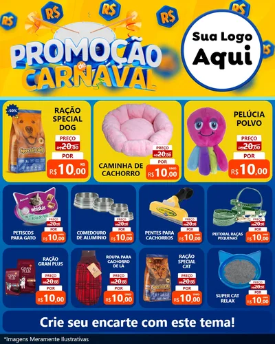 Modelo de Rede Social para Feed Instagram com o tema Promoção de Carnaval para Pet Shop