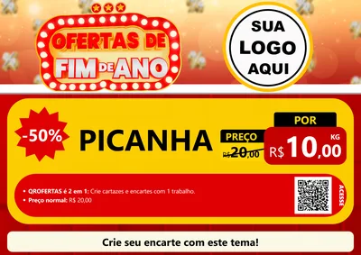 Modelo de Cartaz para Cartaz A4 Horizontal com o tema Ofertas de Fim de Ano para Açougue