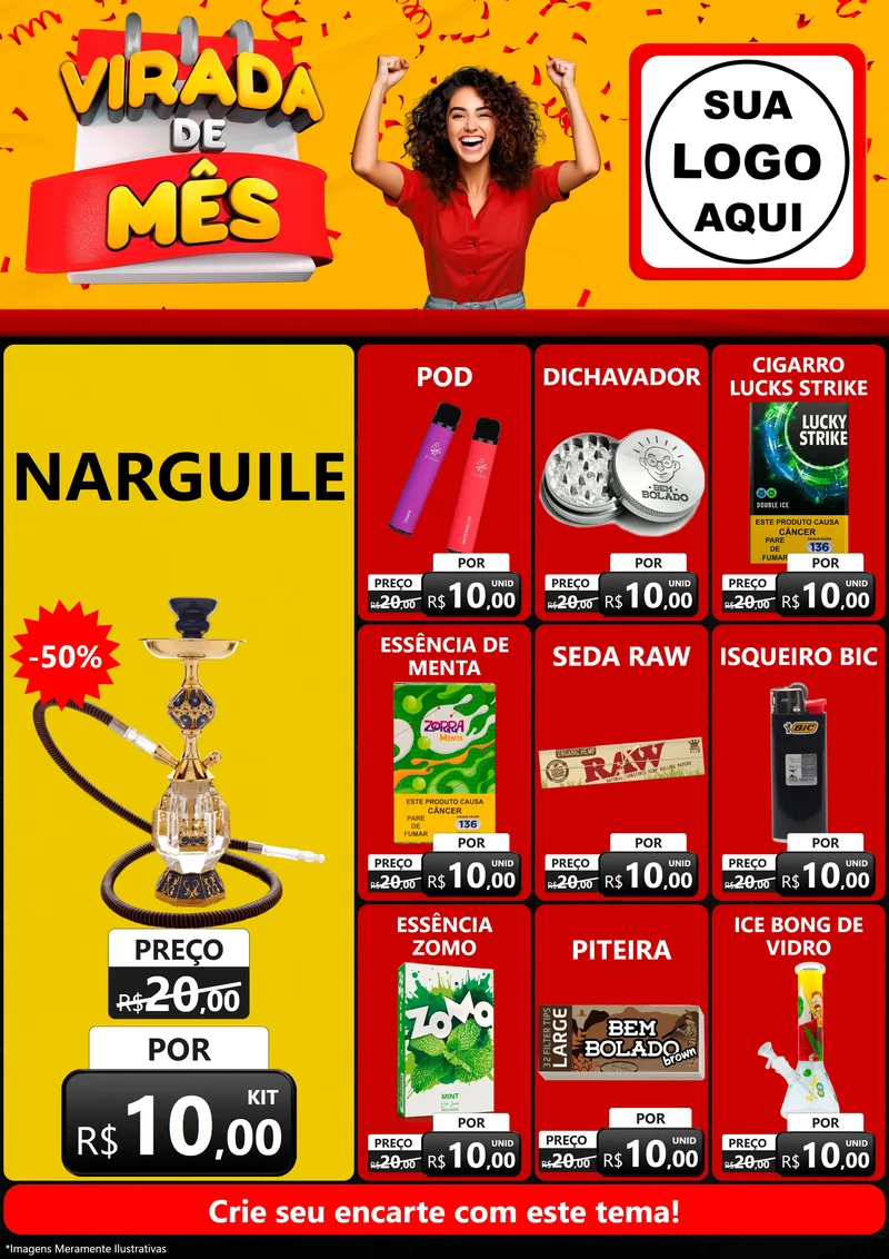 Modelo de Encarte para Encarte A4 Vertical com o tema Virada de Mês para Tabacaria