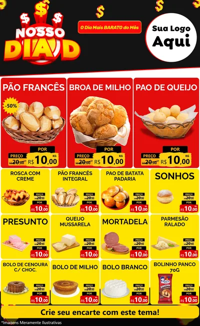Modelo de Encarte para Encarte Grande com o tema Nosso Dia D para Padaria