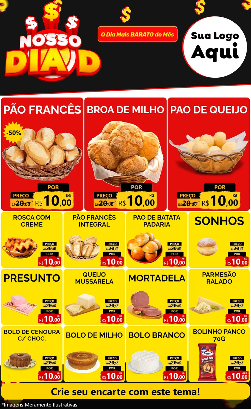 Modelo de Encarte para Encarte Grande com o tema Nosso Dia D para Padaria