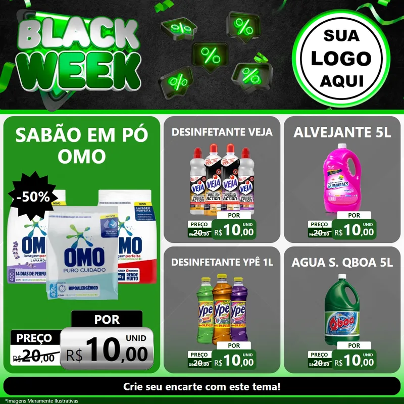 Modelo de Rede Social para Feed Facebook com o tema Black Week para Produtos de Limpeza