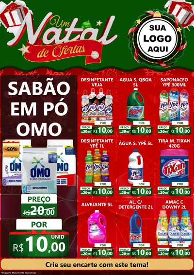 Modelo de Encarte para Encarte A4 Vertical com o tema Um Natal de Ofertas para Produtos de Limpeza