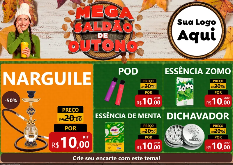 Modelo de Encarte para Encarte A4 Horizontal com o tema Mega Saldão de Outono para Tabacaria