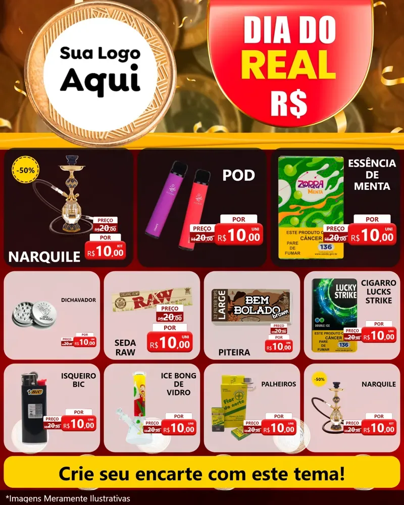 Modelo de Rede Social para Feed Instagram com o tema Dia do Real para Tabacaria