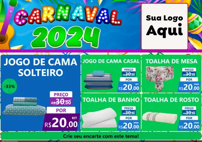 Modelo de Encarte para Encarte A4 Horizontal com o tema Carnaval 2027 para Cama, Mesa e Banho