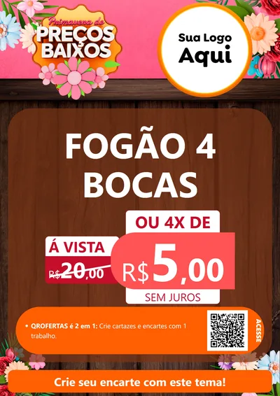 Modelo de Cartaz para Cartaz A4 Vertical com o tema Primavera de Preços Baixos para Móveis e Eletro