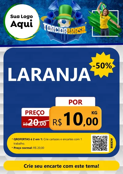 Modelo de Cartaz para Cartaz A4 Vertical com o tema Torcida Brasil - Copa para Hortifrúti