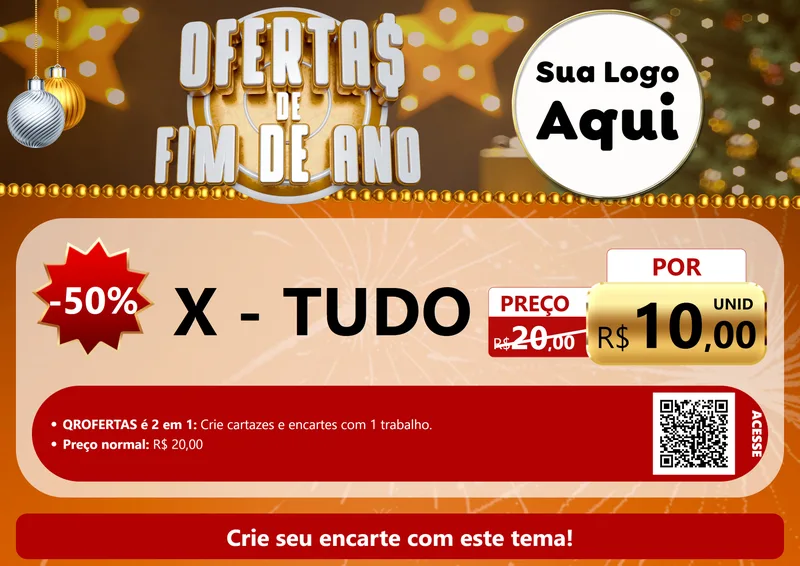 Modelo de Cartaz para Cartaz A4 Horizontal com o tema Ofertas de Fim de Ano para Hamburgueria