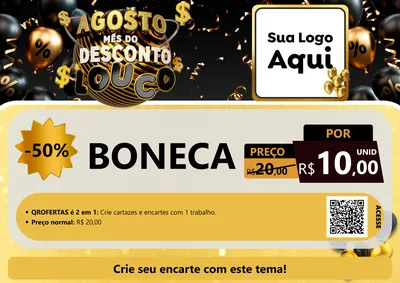 Modelo de Cartaz para Cartaz A4 Horizontal com o tema Agosto Mês do Desconto Louco para Brinquedos
