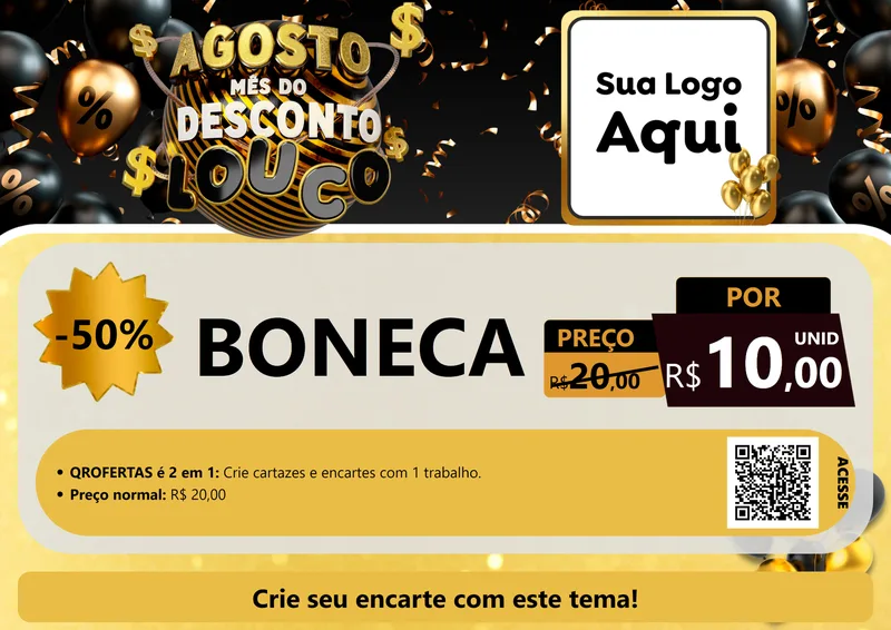 Modelo de Cartaz para Cartaz A4 Horizontal com o tema Agosto Mês do Desconto Louco para Brinquedos