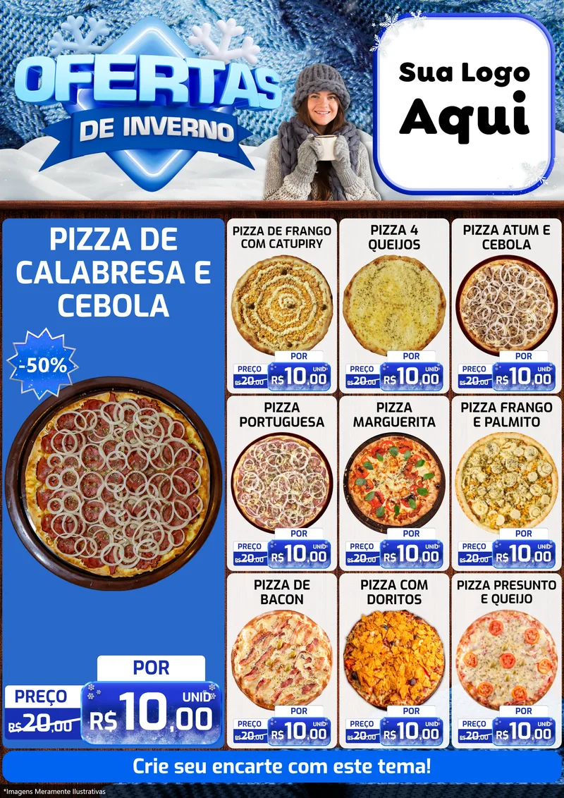 Modelo de Encarte para Encarte A4 Vertical com o tema Ofertas de Inverno para Pizzaria