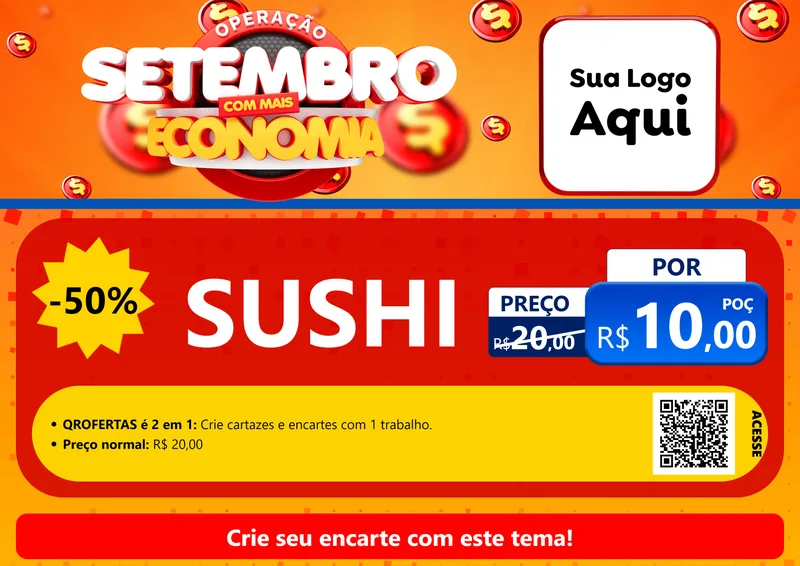 Modelo de Cartaz para Cartaz A4 Horizontal com o tema Operação Setembro Com Muita Economia para Comida japonesa