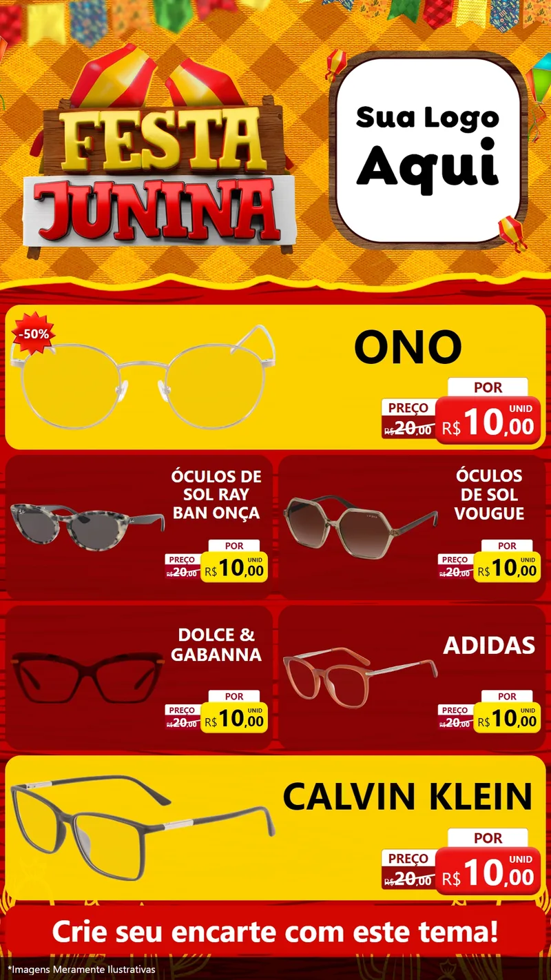 Modelo de TV para TV Vertical com o tema Festa Junina para Óticas