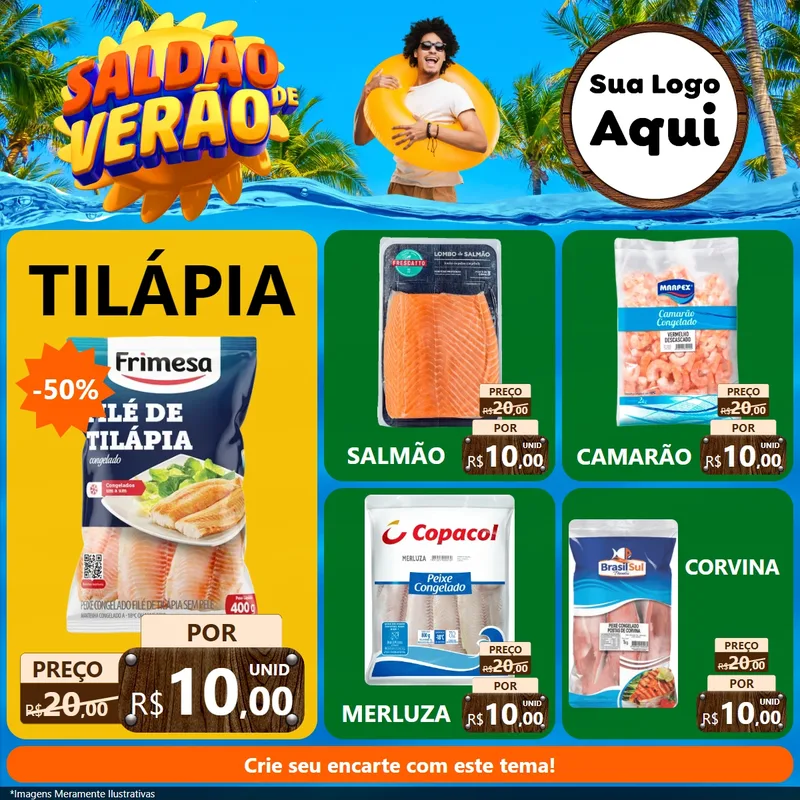 Modelo de Rede Social para Feed Facebook com o tema Saldão de Verão para Peixaria