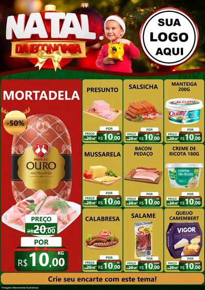 Modelo de Encarte para Encarte A4 Vertical com o tema Natal da Economia para Frios e Laticínios
