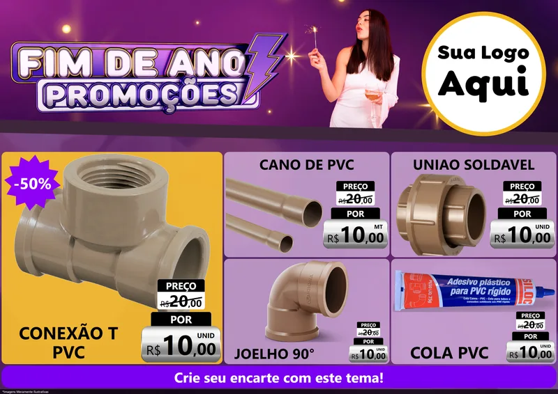 Modelo de Encarte para Encarte A4 Horizontal com o tema Fim de Ano Promoções para Tubos e conexões