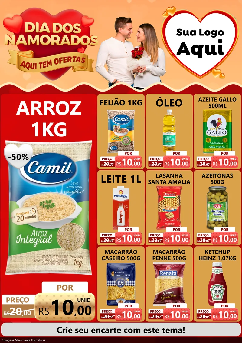 Modelo de Encarte para Encarte A4 Vertical com o tema Dia dos Namorados - Aqui Tem Ofertas para Supermercado