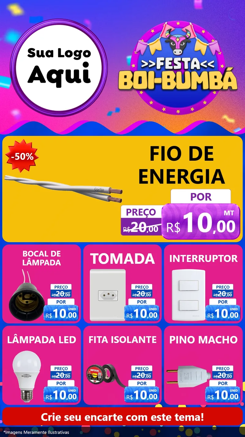 Modelo de Rede Social para Stories com o tema Festa Boi-Bumbá para Materiais Elétricos