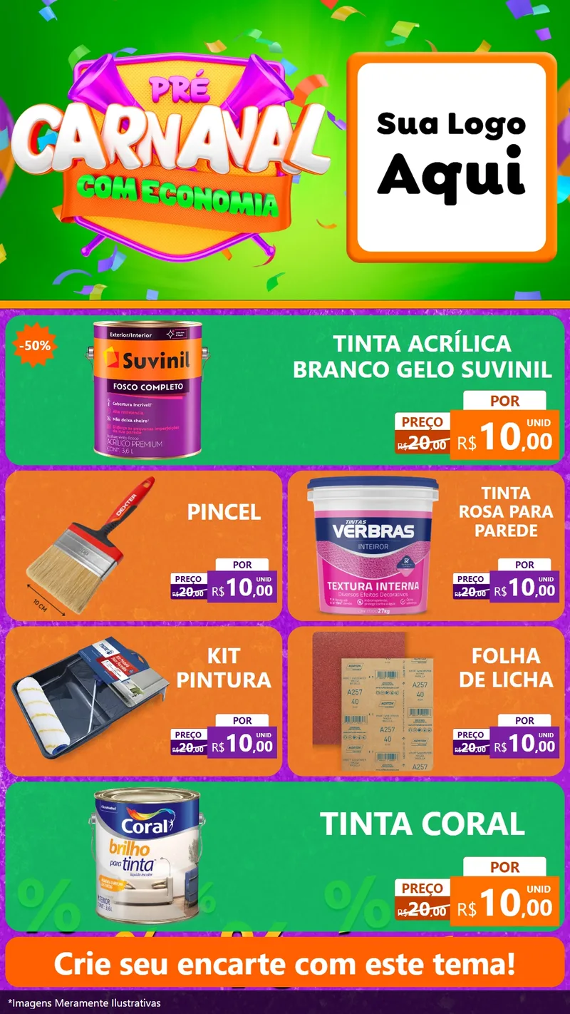 Modelo de TV para TV Vertical com o tema Pré-Carnaval Com Economia para Tintas e Ferramentas