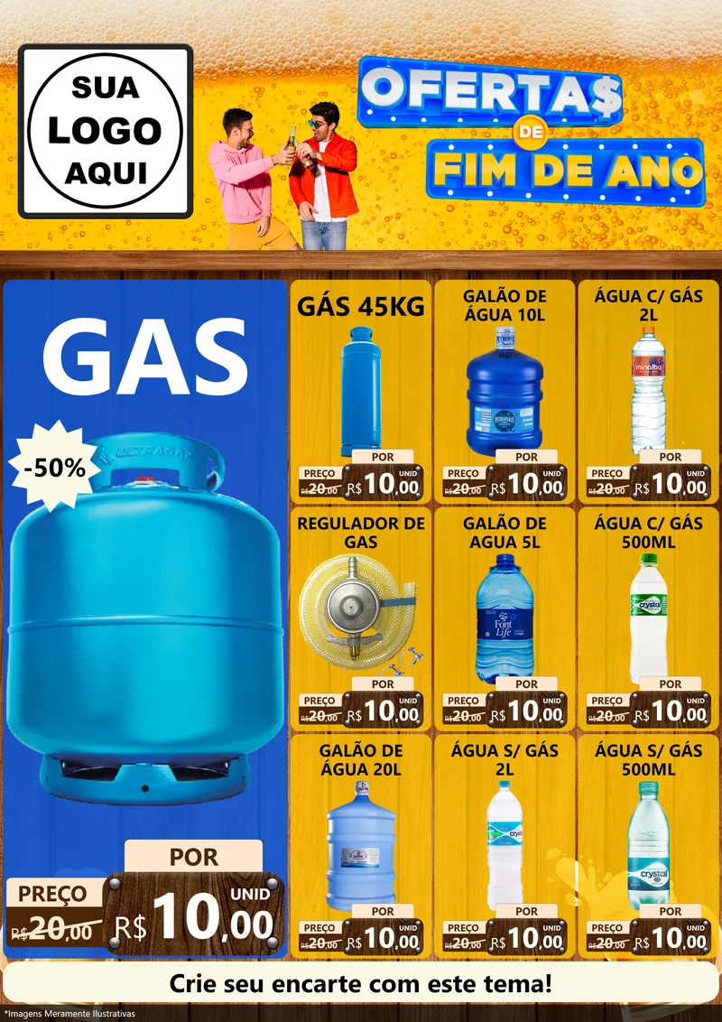 Modelo de Encarte para Encarte A4 Vertical com o tema Ofertas de Fim de Ano para Água e gás