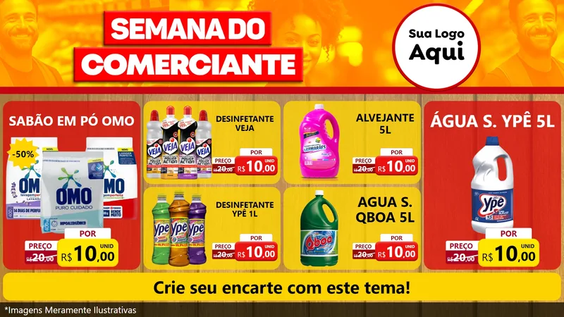 Modelo de TV para TV Horizontal com o tema Semana do Comerciante para Produtos de Limpeza