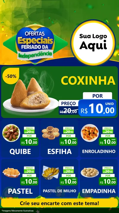 Modelo de Rede Social para Stories com o tema Ofertas Especiais Feriado da Independência para Salgadaria