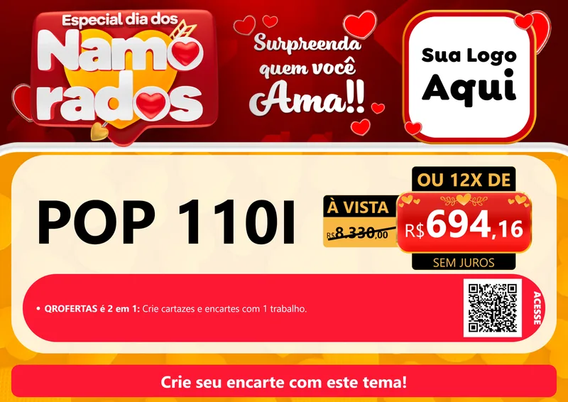 Modelo de Cartaz para Cartaz A4 Horizontal com o tema Especial Dia dos Namorados para Concessionaria de Motos