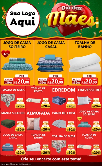 Modelo de Encarte para Encarte Grande com o tema Dia das Mães para Cama, Mesa e Banho