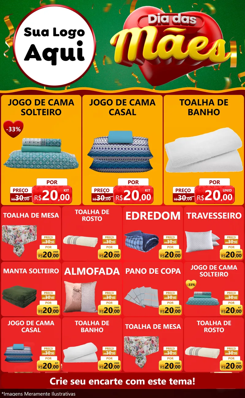 Modelo de Encarte para Encarte Grande com o tema Dia das Mães para Cama, Mesa e Banho