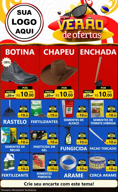 Modelo de Encarte para Encarte Grande com o tema Super Verão de Ofertas para Agropecuária