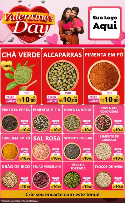 Modelo de Encarte para Encarte Grande com o tema Valentine's Day para Produtos Naturais