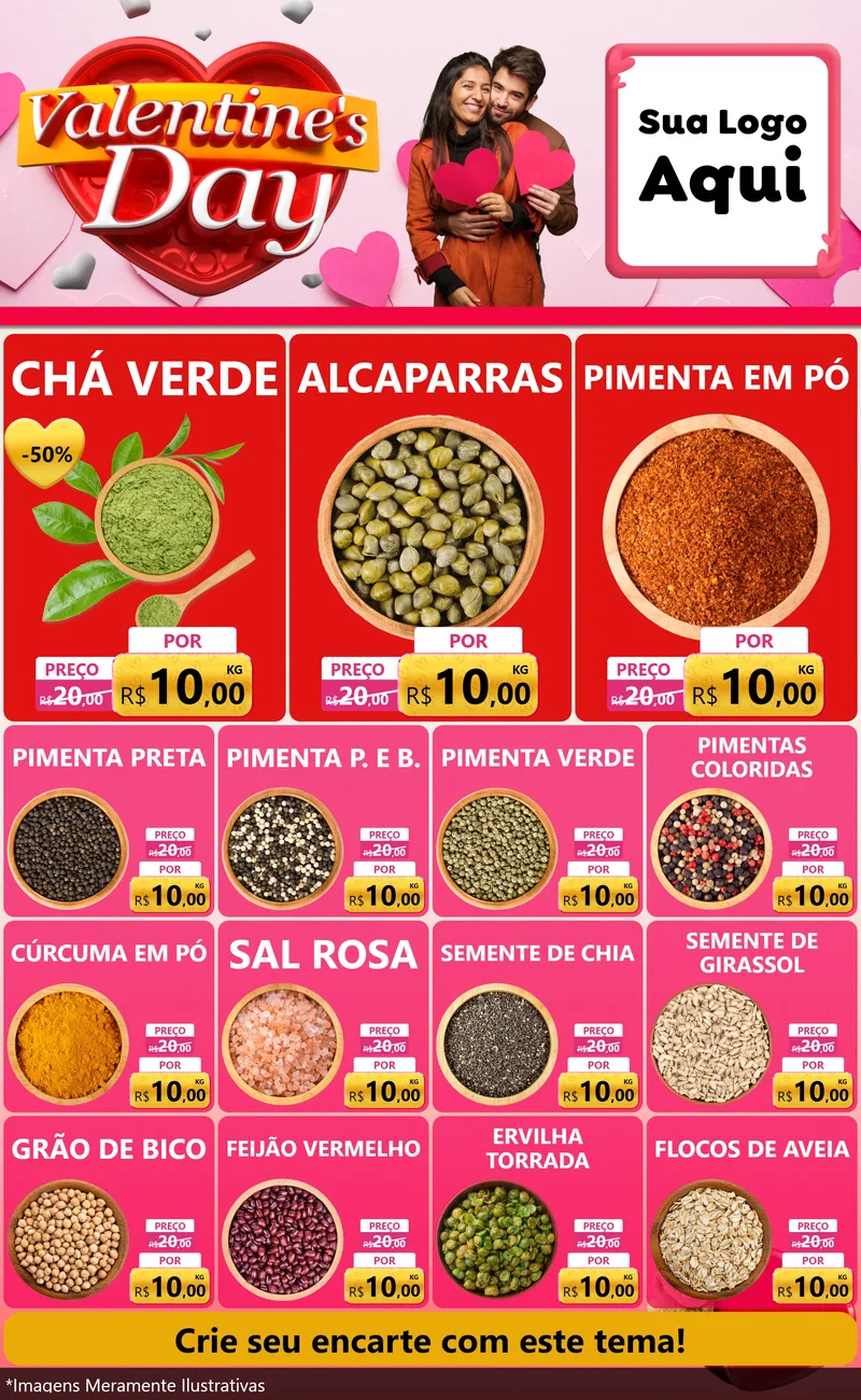 Modelo de Encarte para Encarte Grande com o tema Valentine's Day para Produtos Naturais