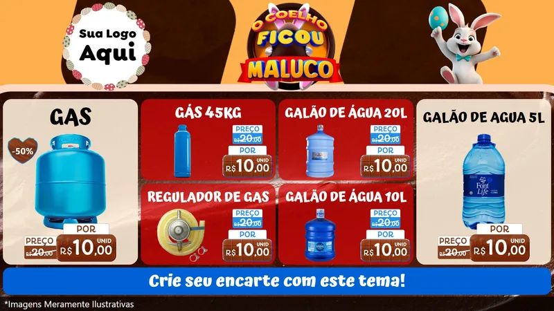 Modelo de TV para TV Horizontal com o tema O Coelho Ficou Maluco - Páscoa para Água e gás